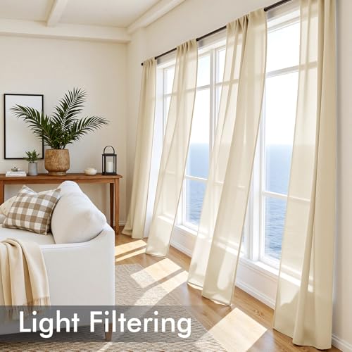 Cream Sheer Curtains 90 Inches Long 4 Panels 42 x 90 Inches (42"W x 90"L (Pack of 4) / Cream)