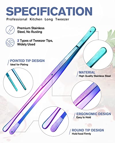 4 Pcs Fine Long Tweezer Tongs Professional Rainbow (Rainbow)
