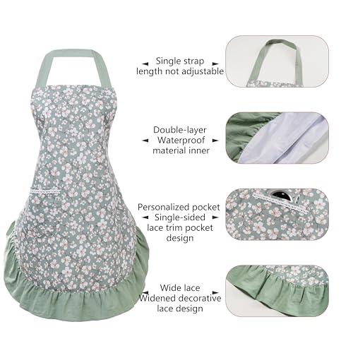 Vintage Floral Apron for Women (Green Flower)