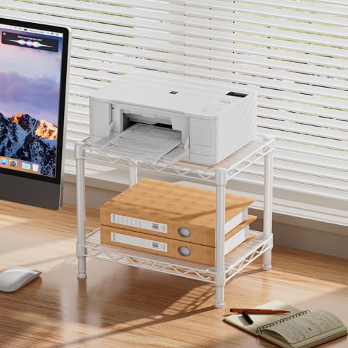 Small Shelves Kitchen Storage Shelf Wire Shelving Metal Adjustable (White / 2 Tier 11.6"Dx17.6"Wx12"H)