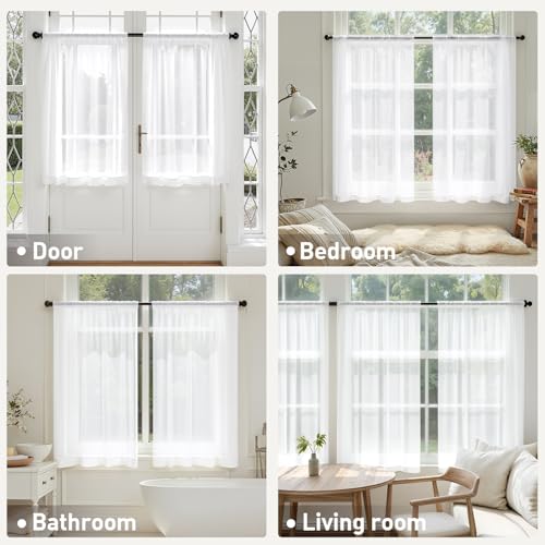 White Short Sheer Curtains 45 Inches Long 4 Panels 42 x 45 Inches (42"W x 45"L (Pack of 4) / White)