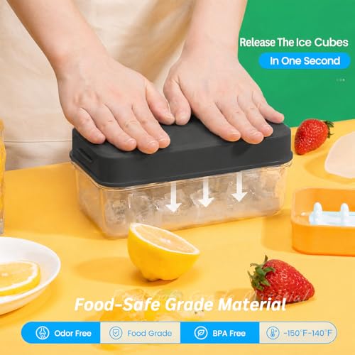 Ice Cube Tray with Lid and Bin (Black / 0.8"-84Cubes)