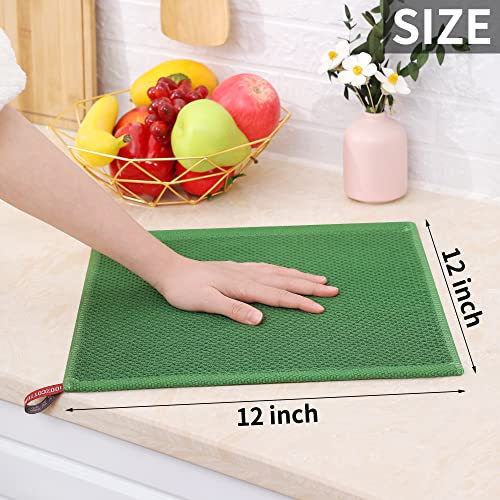 100% Cotton Waffle Weave Kitchen Dish Cloths 6 (Grass Green / 12 X 12 - 6 Pack)