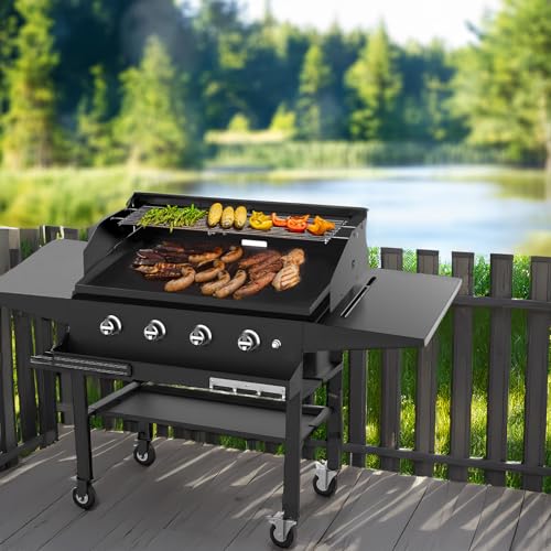 Universal Wind Guard and Warming Rack Fit for Griddle Without a Hood from 28" to 36" (For 28"-36" with Rear Grease)