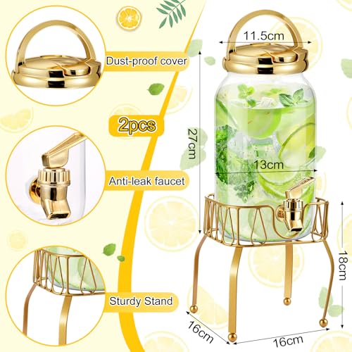 2 Pcs Plastic Drink Dispenser with Metal Stand 1 Gallon (Gold)
