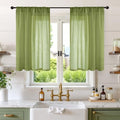 Olive Green Linen Curtains 36 Inch Length for Short Kitchen Window (Green / 42"W x 36"L (Pack of 2))