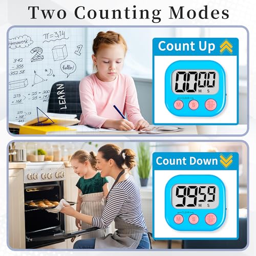 Digital Kitchen Classroom Timers for Kids Cooking 12pcs Blu Grn Pk (Blue & Green & Pink)