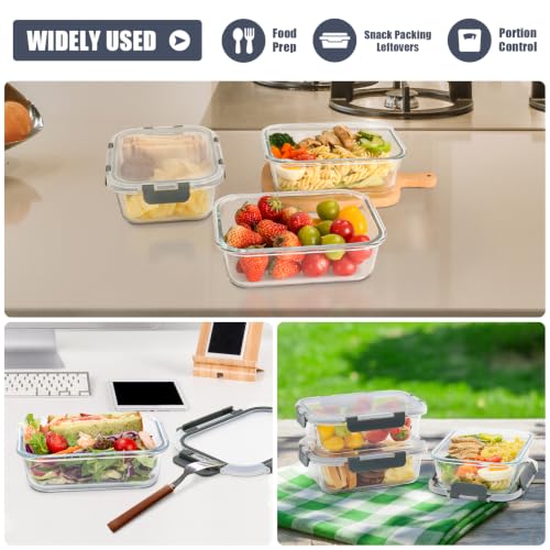 6 Pack 34oz Glass Meal Prep Containers with Lids (34oz - Grey)