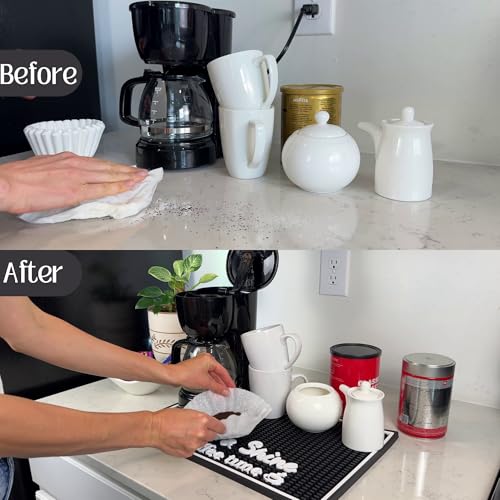 Rise and Shine It's Coffee Time Sign Silicone Bar Mat 18x12 in (Rise & Shine)