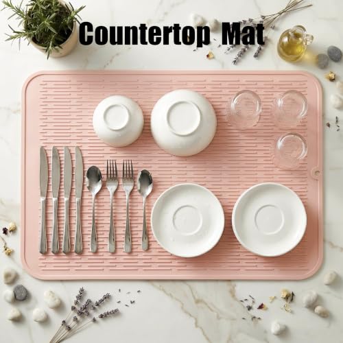 Silicone Dish Drying Mat for Multiple Usage (Pink / 32"L x 18"W)
