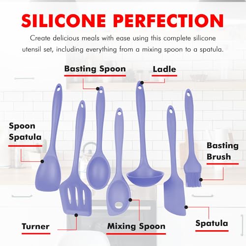 Premium Silicone Kitchen Tools and Utensils Set (7 Piece Set / Pastel Blue)