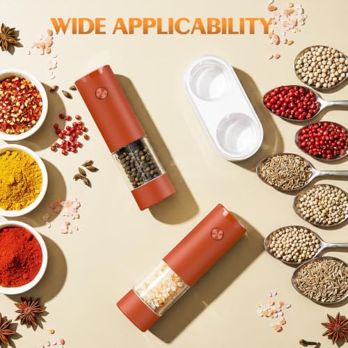Electric Salt and Pepper Grinder Set Automatic Battery Pepper Mill Shakers Adjustable Coarseness Upgraded Larger Capacity with Led Home and Kitchen Appliances (Wine Red)