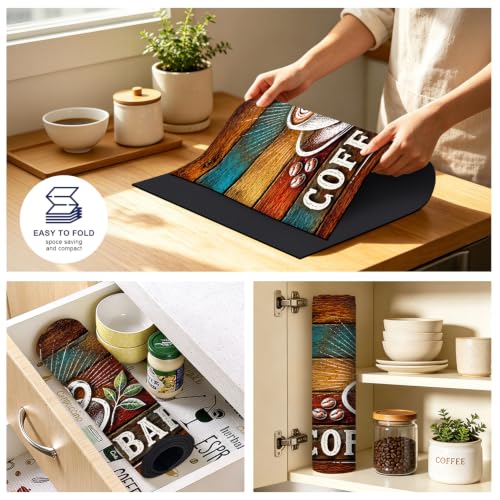 Vintage Coffee Bar Dish Drying Mat 18x24 Inch (10 / 18" x 24")