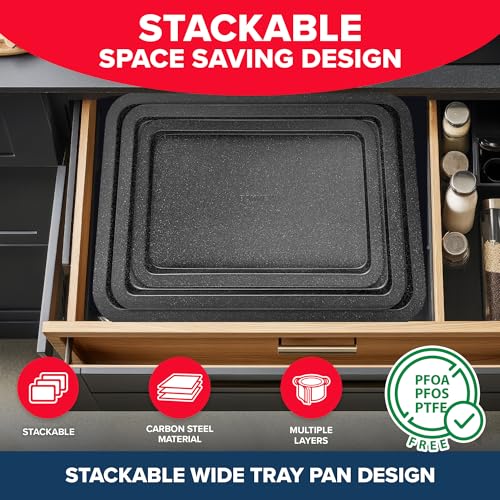 BAKKEN 3 Piece Kitchen Baking Pans (3 Piece Set / Gray Marble)