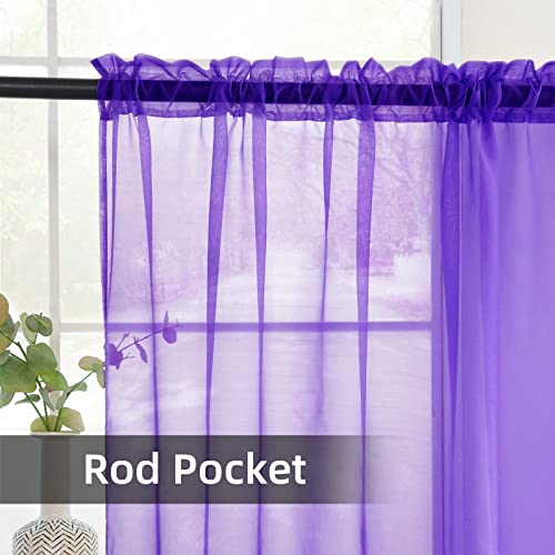 Solid Sheer Rod Pocket Curtain Voile Draperies 2 Panels White Beige Black Grey Coffee 52 Inch Width 45 Inch Long 1 Pair for Kitchen Bedroom Children Living Room Yard (Purple / 52"W x 45"L (Pack of 2))