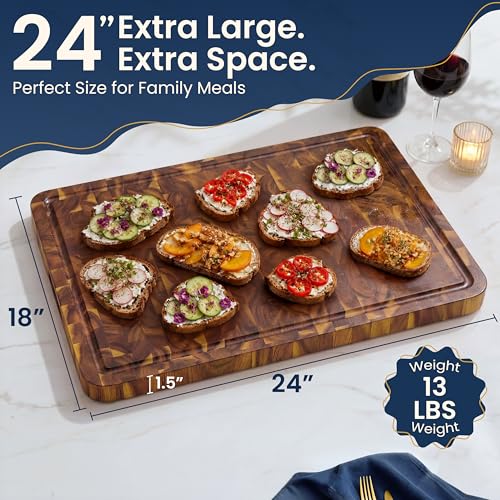 End Grain Acacia Wood Cutting Board for Kitchen 24x18x1.5 in (Natural / 24"L x 18"W)