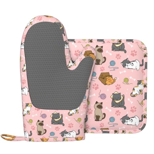 Cute Cats Oven Mitts and Pot Holders Sets Heat Resistant Non (Black6 / One Size)