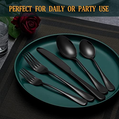 40 Pcs Black Silverware Set (Black)