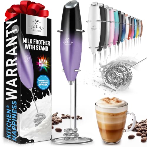 Zulay Powerful Milk Frother for Coffee with Upgraded Titanium Motor (Purple & Black / OG Frother)