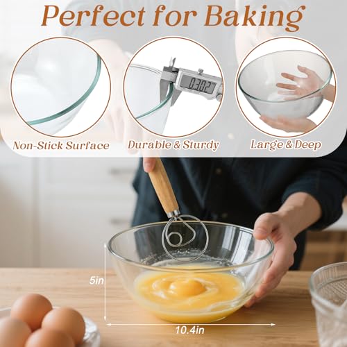 7 Pcs 4.7 Quart Large Glass Bowl for Bread Starter Mixing Bowl (4.7 Quart)