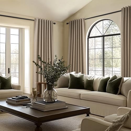 Extra Long Total Blackout Linen Curtains 108 Inches Long for Living Room Large Window with Hooks Rings (Dark Flax / 52"W x 108"L (Pack of 2))