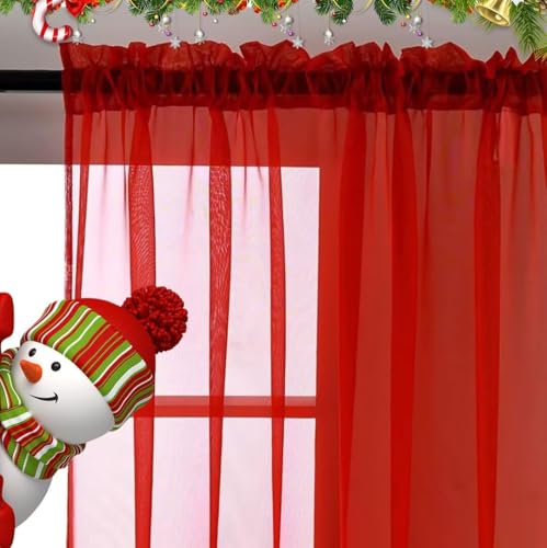 Basic Rod Pocket Sheer Voile Window Curtain Panels White 1 Pair 2 Panels 60 Width 63 Inch Long for Kitchen Bedroom Children Living Room Yard (Red / 60"W x 63"L (Pack of 2))