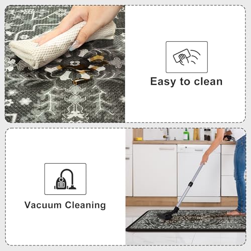 Anti Fatigue Kitchen Mat Cushioned (Black/Multi / 17.3" x 59"+17.3" x 29"--0.47 inches)