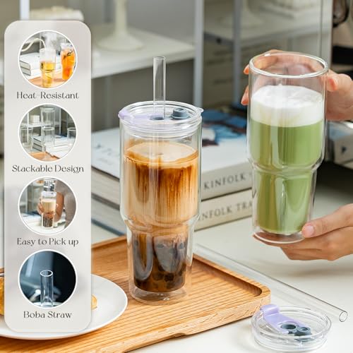 28 oz Double Wall Glass Tumblers Set of 2 (Clear)
