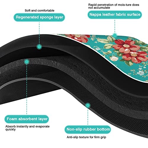 Coffee Bar Mat Accessories for Countertop Absorbent Hide Stain Rubber Backed Dish Drying Mats for Kitchen Counter Draining Pad Decor Gift (Boho Flowers / 18" x 24")