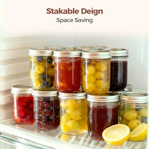 8 oz Mason Jars Bulk Set (8 fl oz x 24 - Regular Mouth)