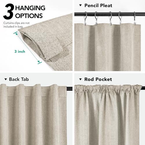 100% Blackout Linen Curtains 84 Inch Long for Living Room Bedroom (Light Taupe/Linen Total Blackout / 52"W x 84"L (Pack of 2))