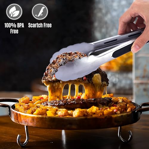 Stainless Steel Kitchen Tongs Set (Pack of 2 Black & Silver (9" & 12"))