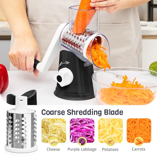 Black Hand Crank Rotary Cheese Grater (Black / 3 Blades)