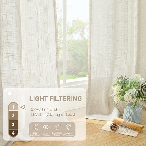 Natural Cream Ivory Long Linen Curtains for Living Room 108 Inch (52"W x 108"L (Pack of 2) / Natural)