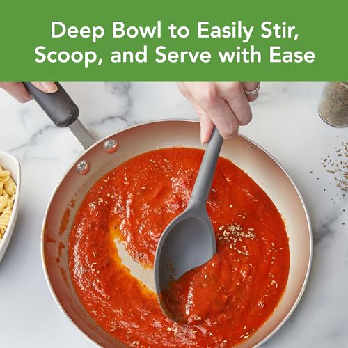 Flex Core Silicone Deep Spoon for Cooking Mixing Baking Serving (Charcoal / Solid Deep Spoon)