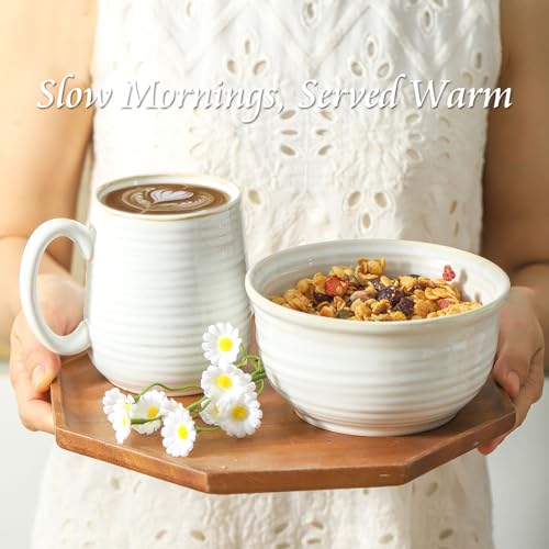 Cereal Bowls 20 Ounce Soup Bowls Set of 6 (Clay-Infused White / 20 Ounce)