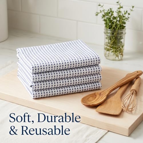 Kitchen Towels Cotton Dish Towels 20”x30” (30" x 20" (Set of 6) / 119 Dot Check Blue)