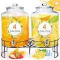 2 Pack 4 Gallon Glass Drink Dispenser for Parties Large Glass Beverage Dispenser with Stand and Spigot Leakproof Water Storage Lemonade Juice Jar Mason with Lids for Wedding Parties Kitchen (4 Gallon)