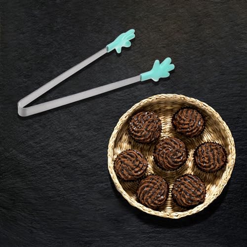 Mini Food Tongs 5.5" Pattern Shape Stainless Steel with Silicon Tips Small Cooking Tongs Kitchen Food Tongs Serving Tongs for Cooking Grilling BBQ Barbecue Kitchen (LightGreen)