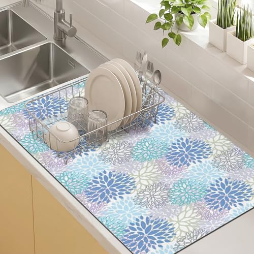 Kitchen Countertop Dish Drying Mat (Light Blue / 31.5" x 17")