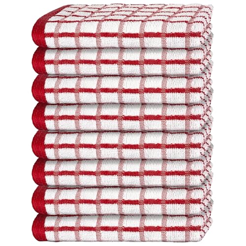 Premium Dish Towels for Kitchen (Red / Dish Towels 8-Pack, 16x26 Inches)
