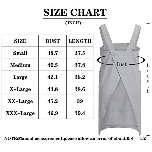 Cotton Linen Apron for women Cross Back Apron Pinafore Dress for Baking Cooking Gardening Work (Brown / Small)