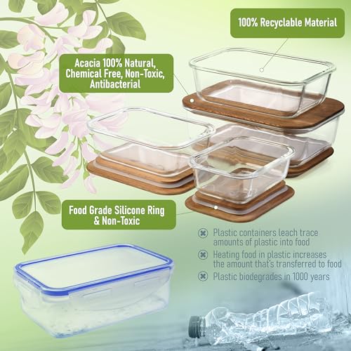 Glass Container Set with Acacia Lids (Dark Brown)