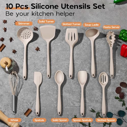 Silicone Cooking Utensils Set (Khaki)