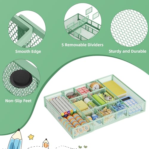 Expandable Desk Drawer Organizer (Expandable-Green)