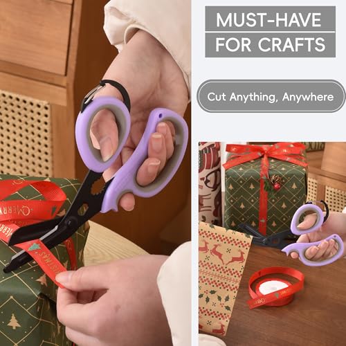 All Purpose Scissors 2 PCS with Carabiner for Kitchen Outdoor (Pastel Purple+pastel Purple)