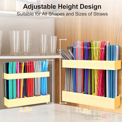 9.5” Large Acrylic Straw Holder for Cabinet Door (Large / Milky Yellow)
