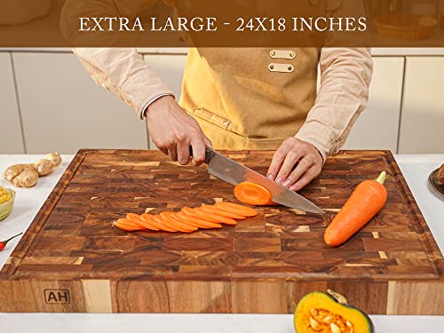 Acacia End Grain Wood Cutting Board 24x18x2 In Thick Butcher Block (24"L x 18"W)