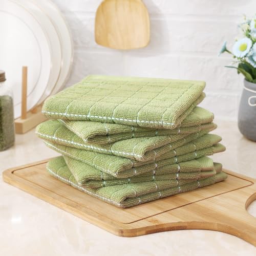 100% Cotton Terry Kitchen Dish Cloths (Sage Green / 12 X 12 - 12 Pack)