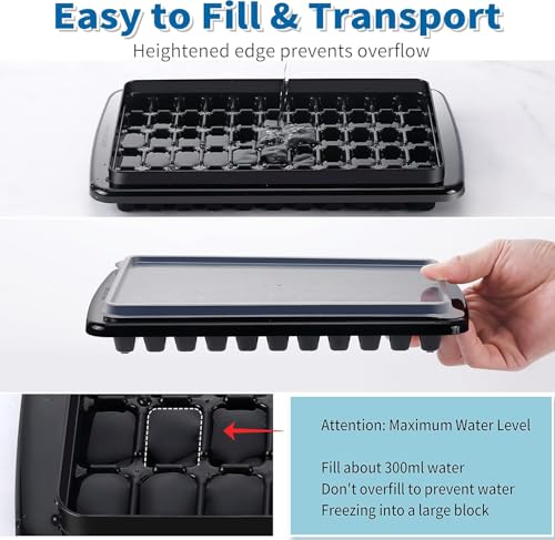 Ice Cube Tray with Lid And Bin for Freezer (Black)